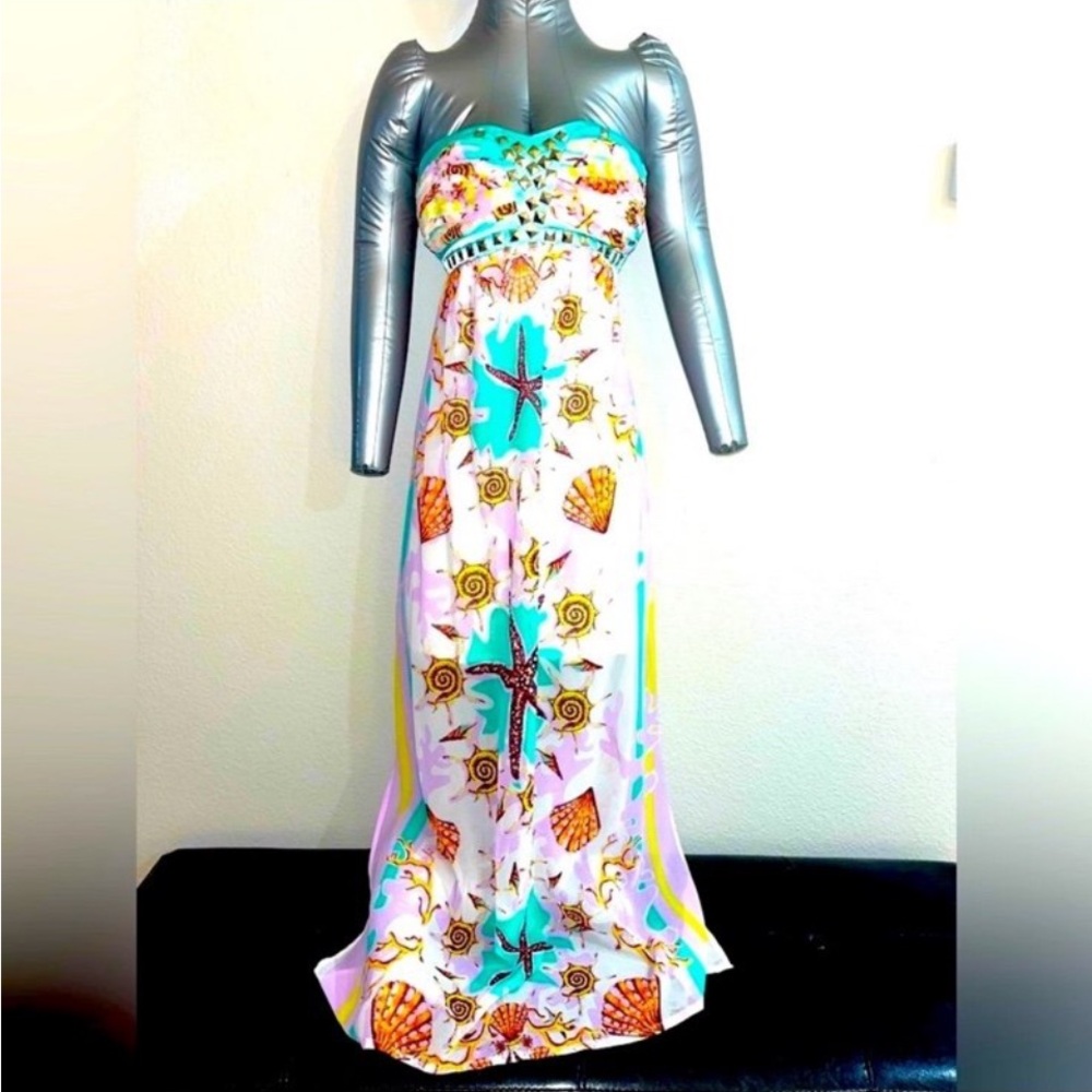 Elegant Multicolor Strapless Maxi Dress